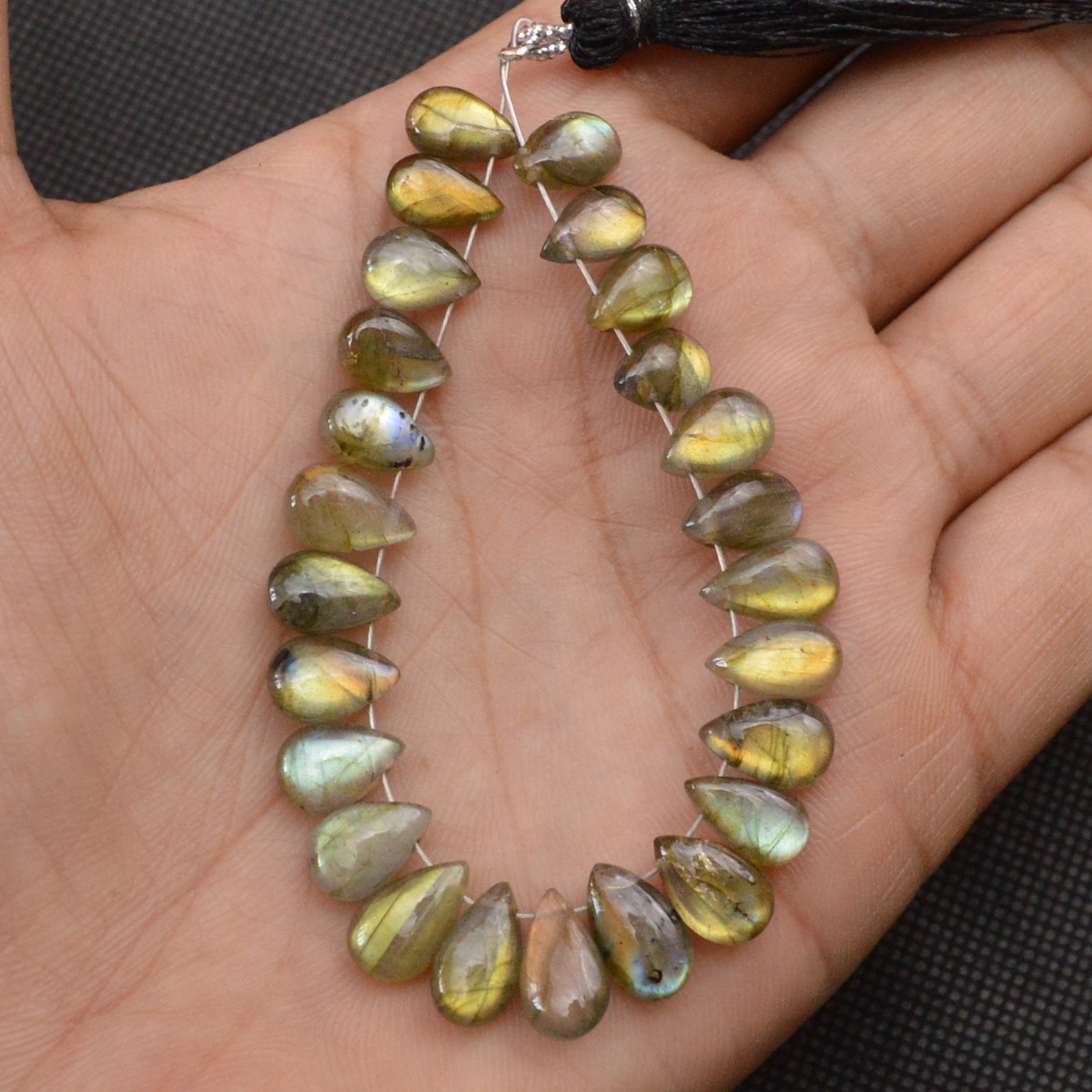 18 Pcs 61 Cts Natural Labradorite Side Drill Tear Drop Briolette Healing Crystal 10x5 9x5mm 18605