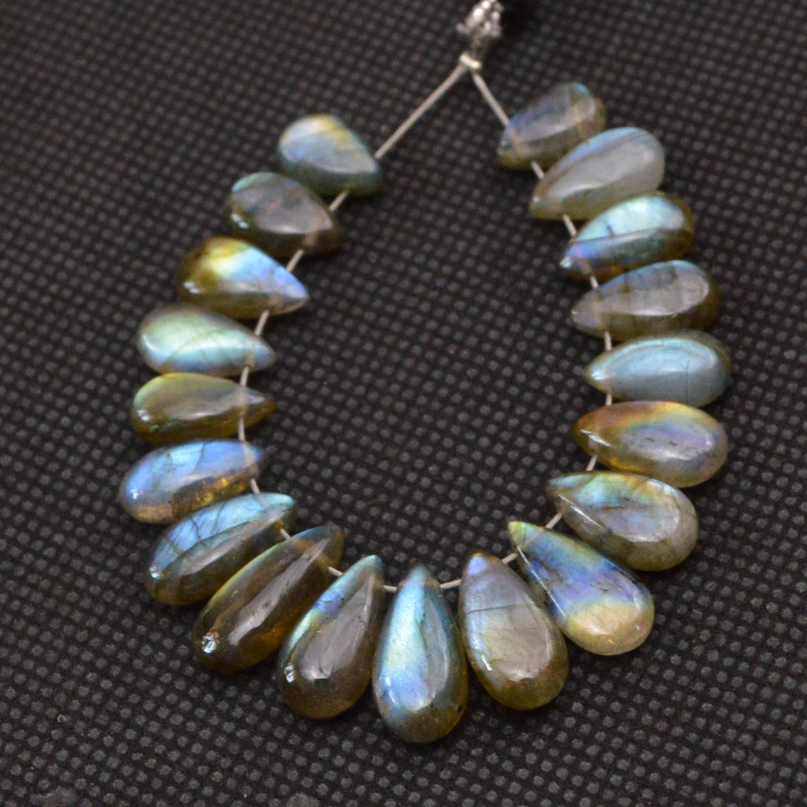 19 Pcs 55 Cts Natural Labradorite Side Drill Tear Drop Briolette Healing Crystal 14x5 9x5mm 18607