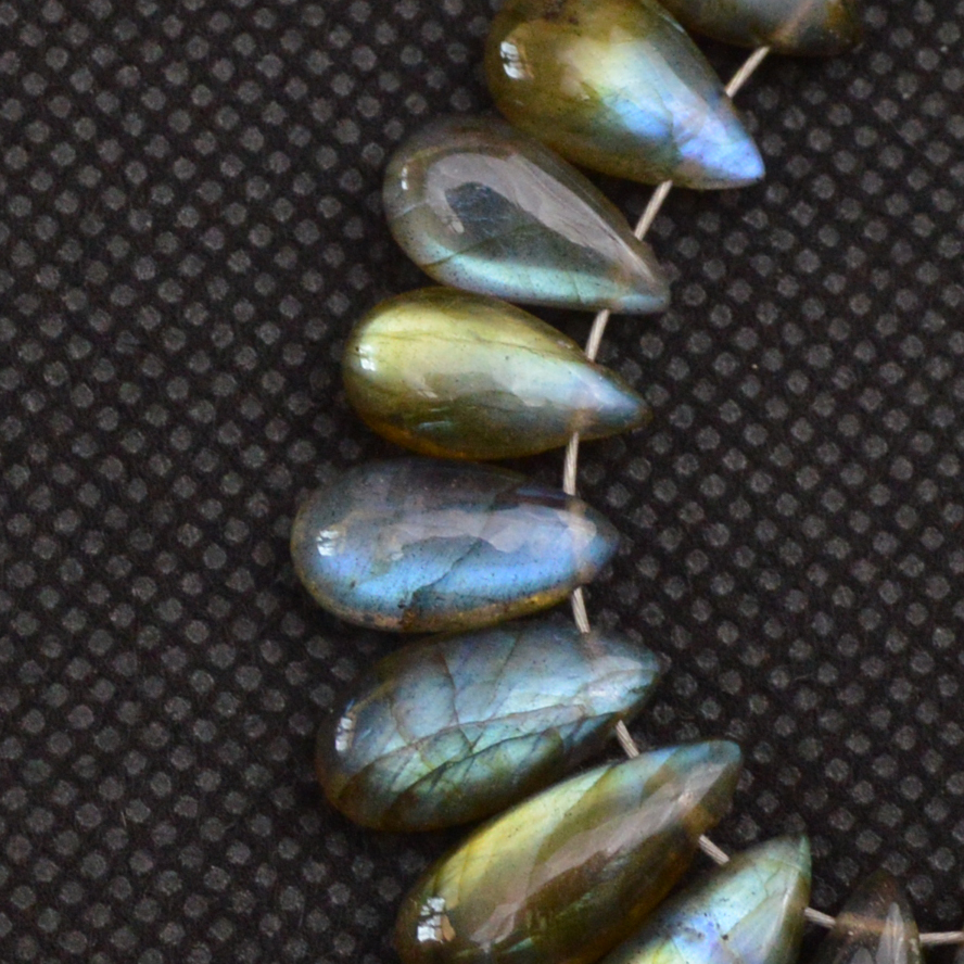 19 Pcs 55 Cts Natural Labradorite Side Drill Tear Drop Briolette Healing Crystal 14x5 9x5mm 18607