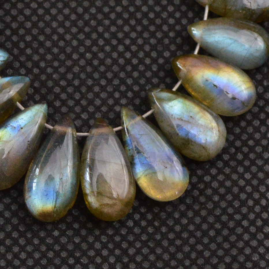 19 Pcs 55 Cts Natural Labradorite Side Drill Tear Drop Briolette Healing Crystal 14x5 9x5mm 18607