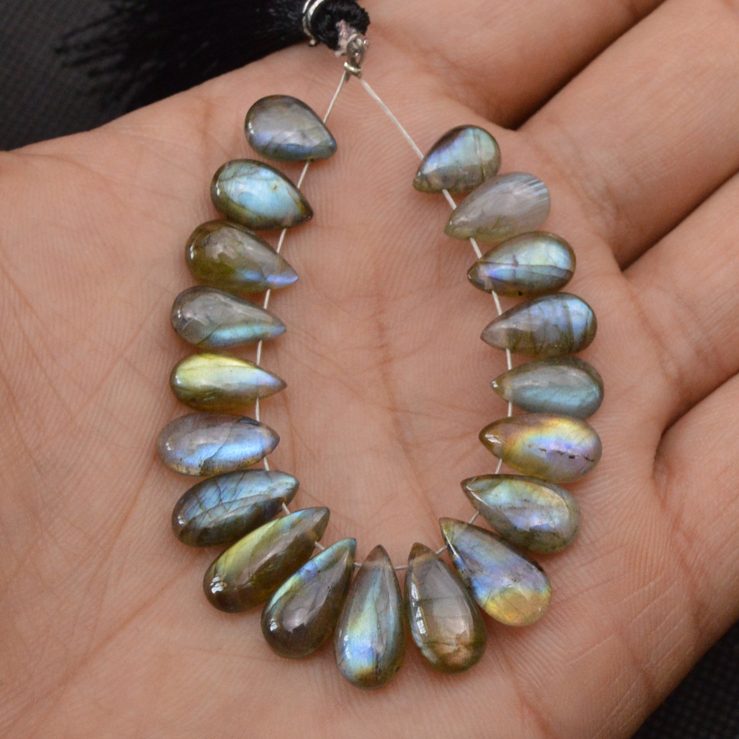 19 Pcs 55 Cts Natural Labradorite Side Drill Tear Drop Briolette Healing Crystal 14x5 9x5mm 18607