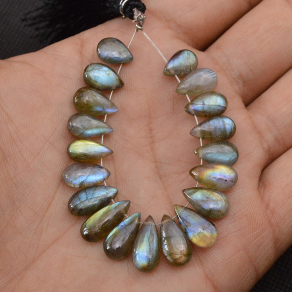 Image of 19 Pcs 55 Cts Natural Labradorite Side Drill Tear Drop Briolette Healing Crystal 14x5 9x5mm #18607