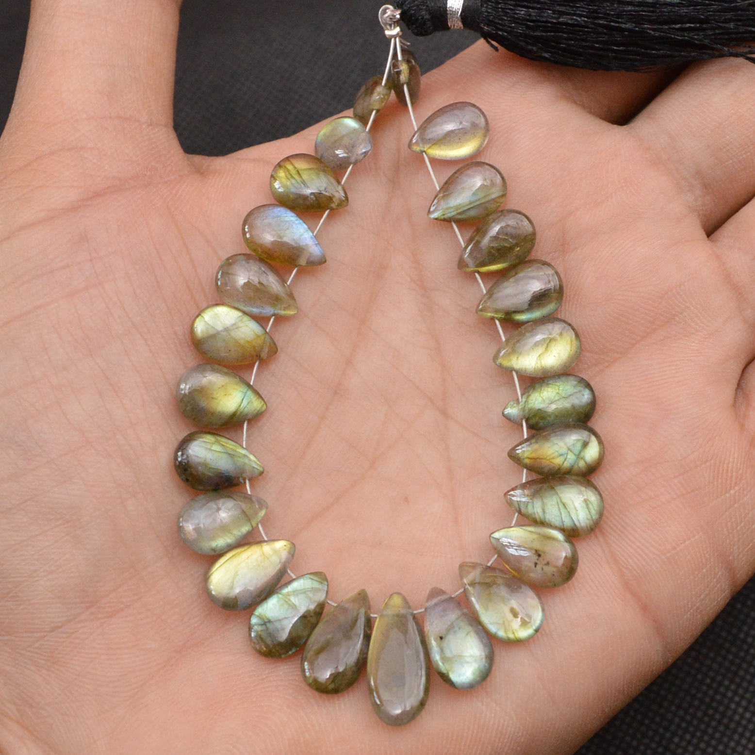 24 Pcs 62 Cts Natural Labradorite Side Drill Tear Drop Briolette Healing Crystal 15x5 9x5mm 18608