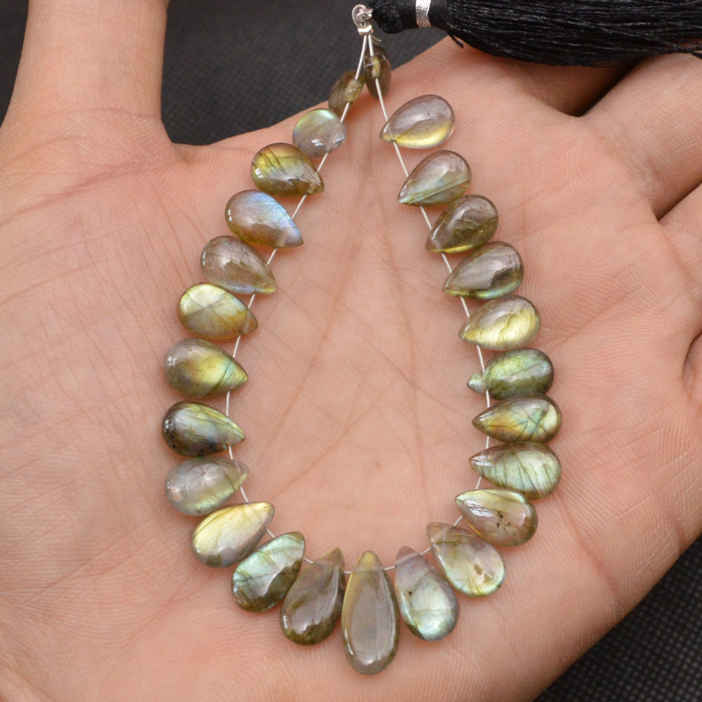 Image of 24 Pcs 62 Cts Natural Labradorite Side Drill Tear Drop Briolette Healing Crystal 15x5 9x5mm #18608