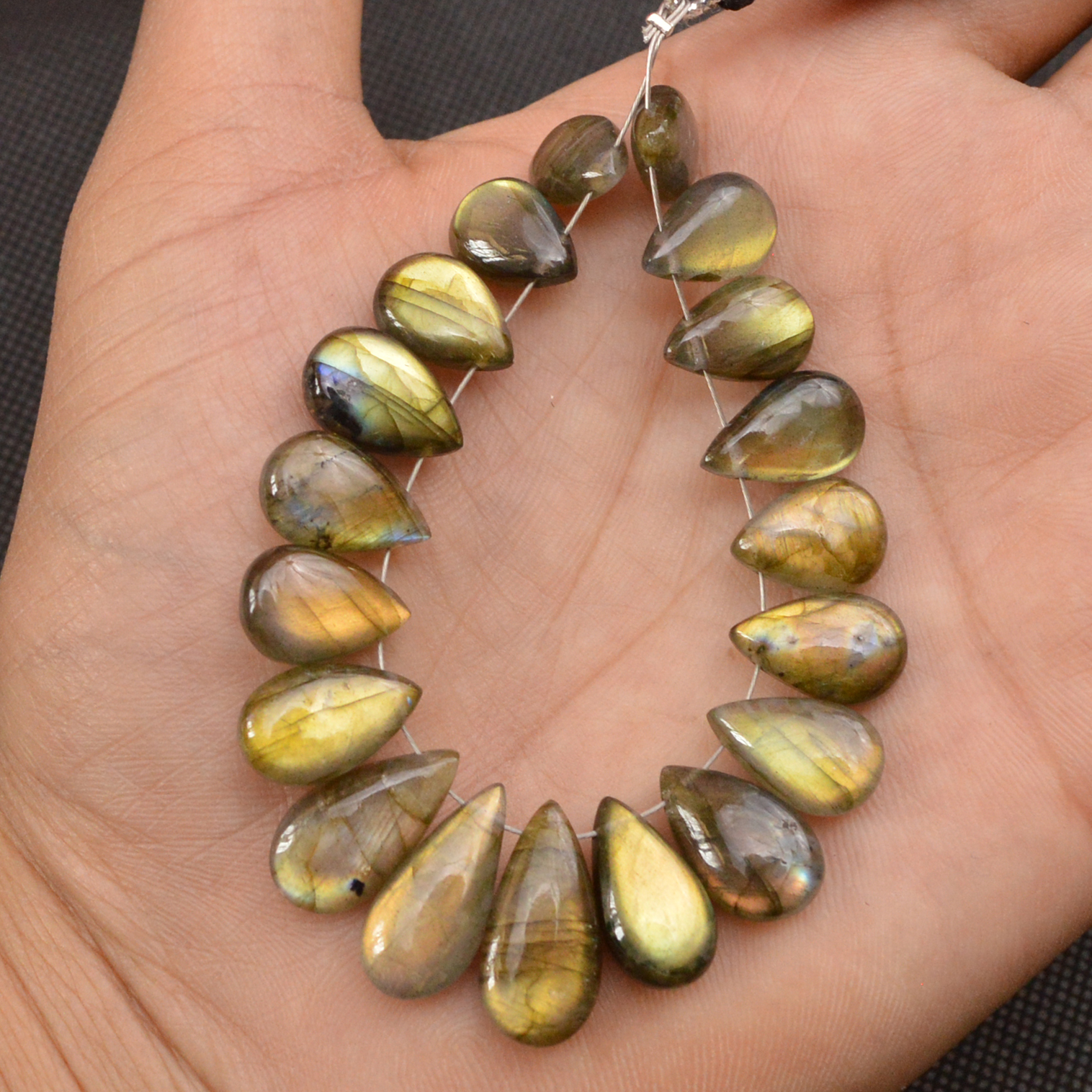 18 Pcs 105 Cts Natural Labradorite Side Drill Tear Drop Briolette Healing Crystal 19x9 10x9mm 18613