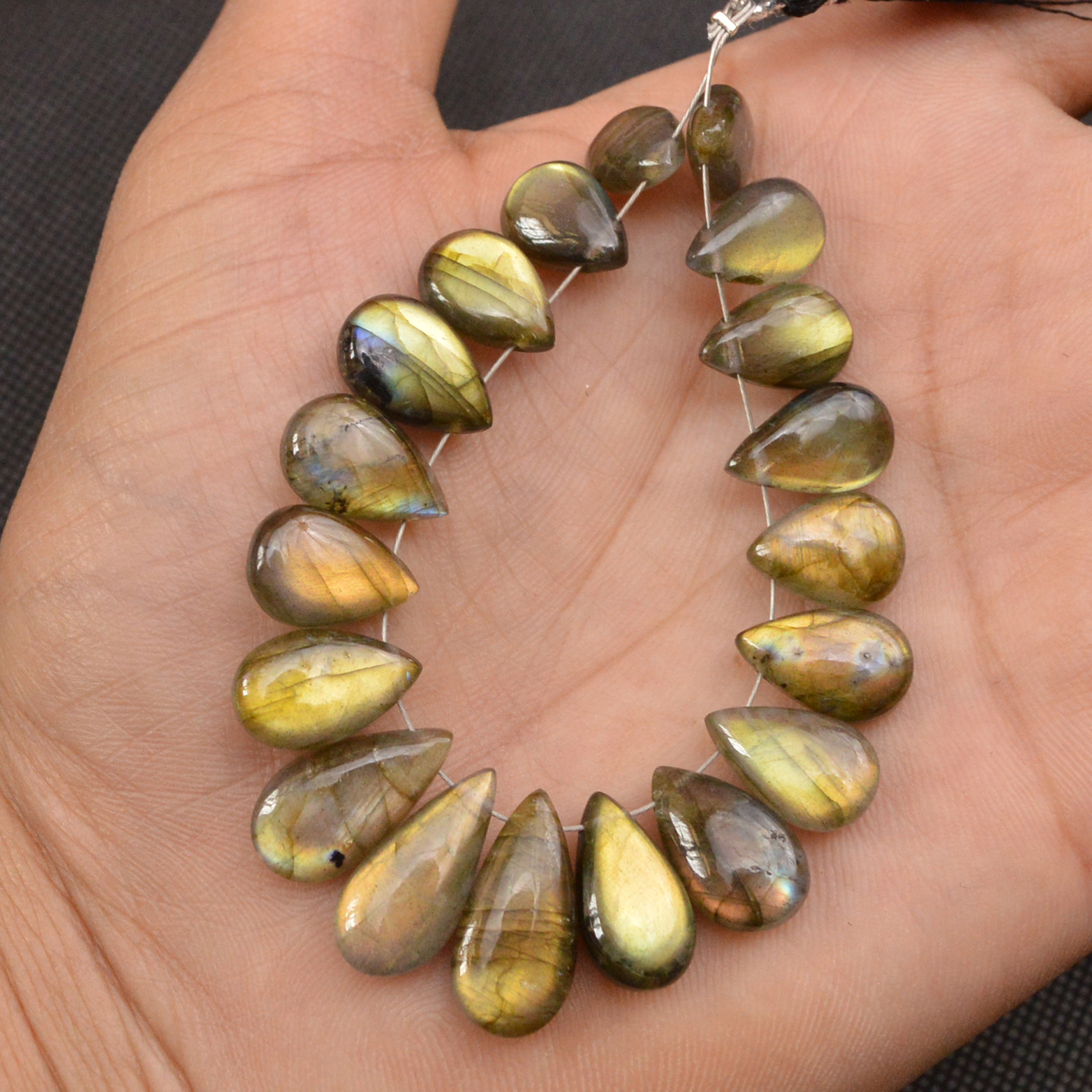 18 Pcs 105 Cts Natural Labradorite Side Drill Tear Drop Briolette Healing Crystal 19x9 10x9mm 18613