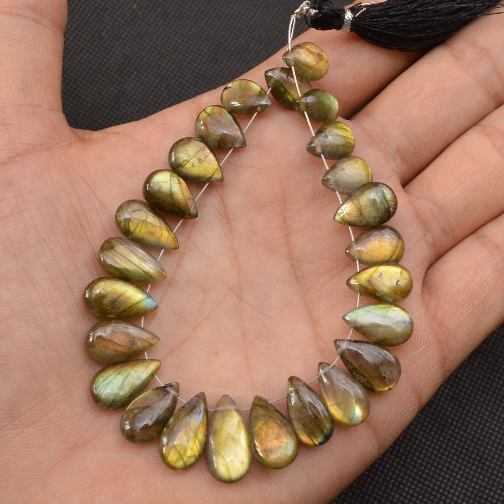 25 Pcs 98 Cts Natural Labradorite Side Drill Briolette Handmade Jewelry Supplies 15x6 10x6mm 18615
