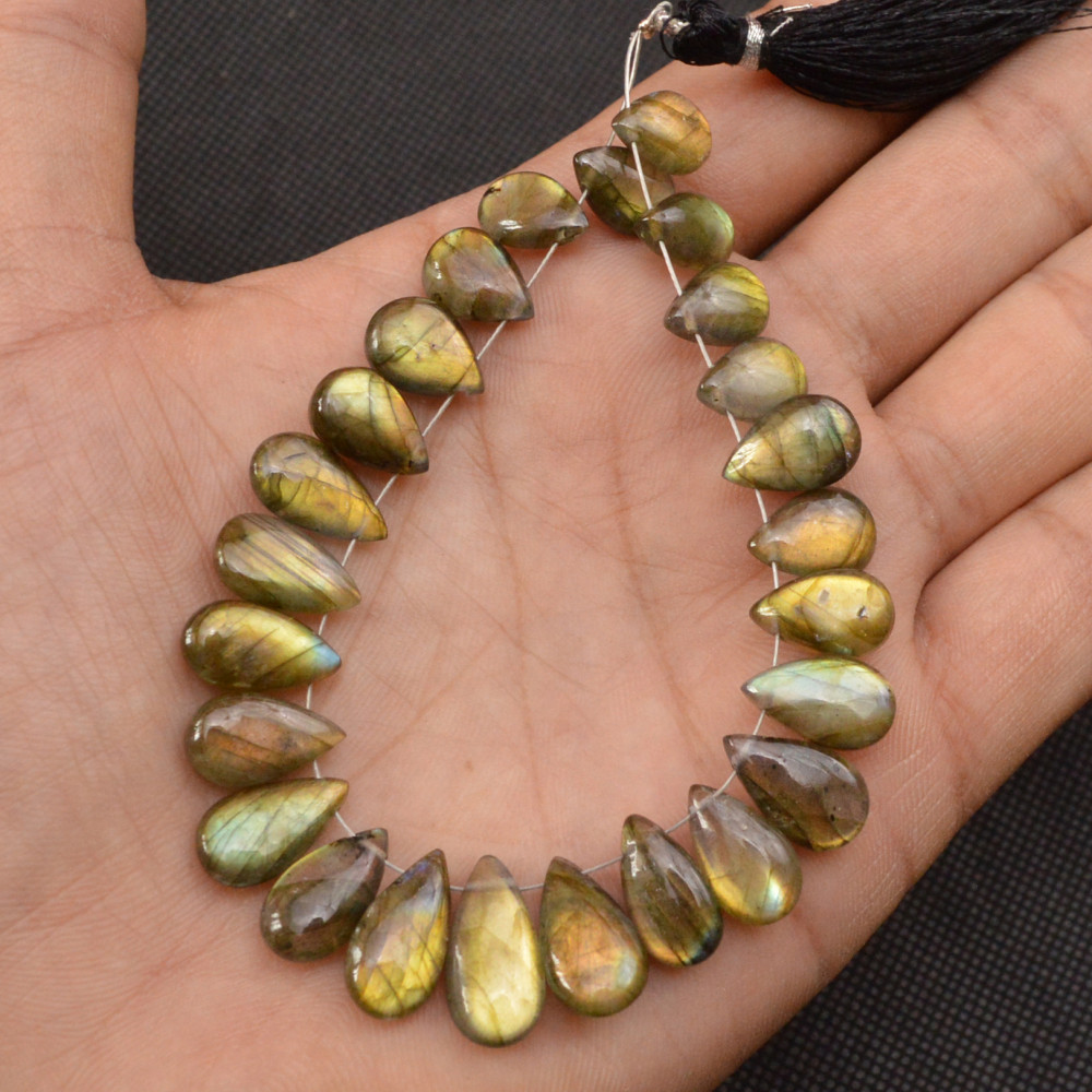 Image of 25 Pcs 98 Cts Natural Labradorite Side Drill Briolette Handmade Jewelry Supplies 15x6 10x6mm #18615