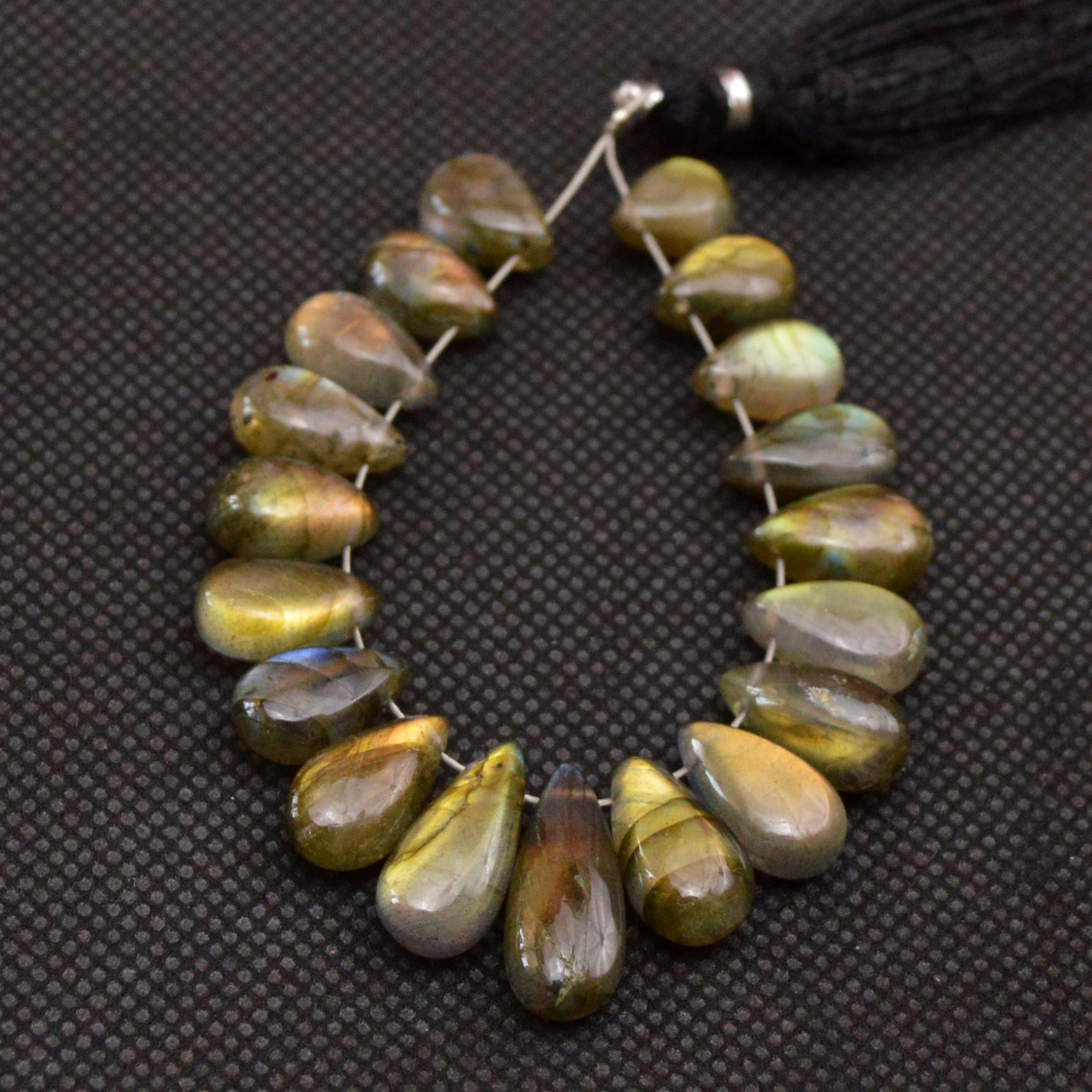 18 Pcs 73 Cts Natural Labradorite Side Drill Briolette Handmade Jewelry Supplies 16x5 9x5mm 18617