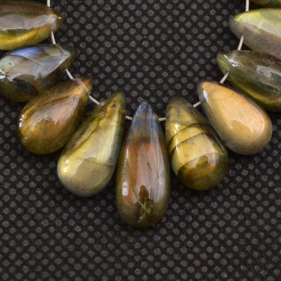 18 Pcs 73 Cts Natural Labradorite Side Drill Briolette Handmade Jewelry Supplies 16x5 9x5mm 18617