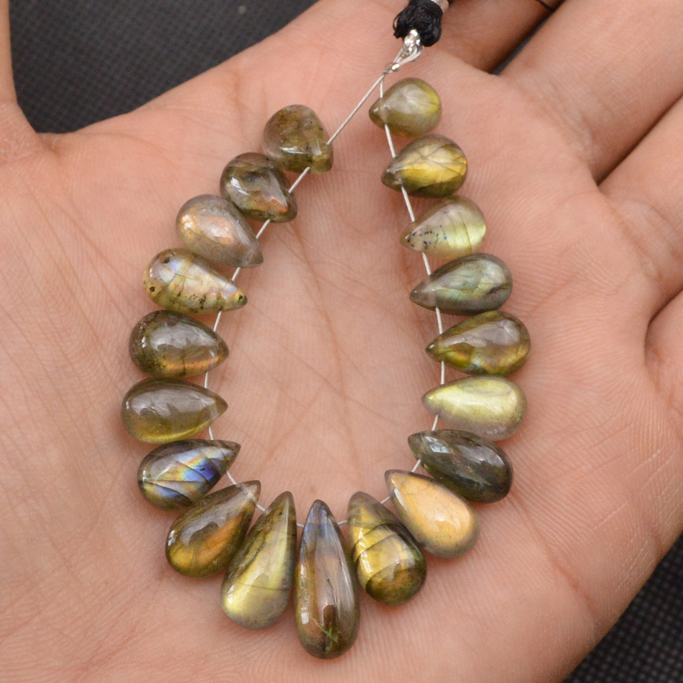 18 Pcs 73 Cts Natural Labradorite Side Drill Briolette Handmade Jewelry Supplies 16x5 9x5mm 18617