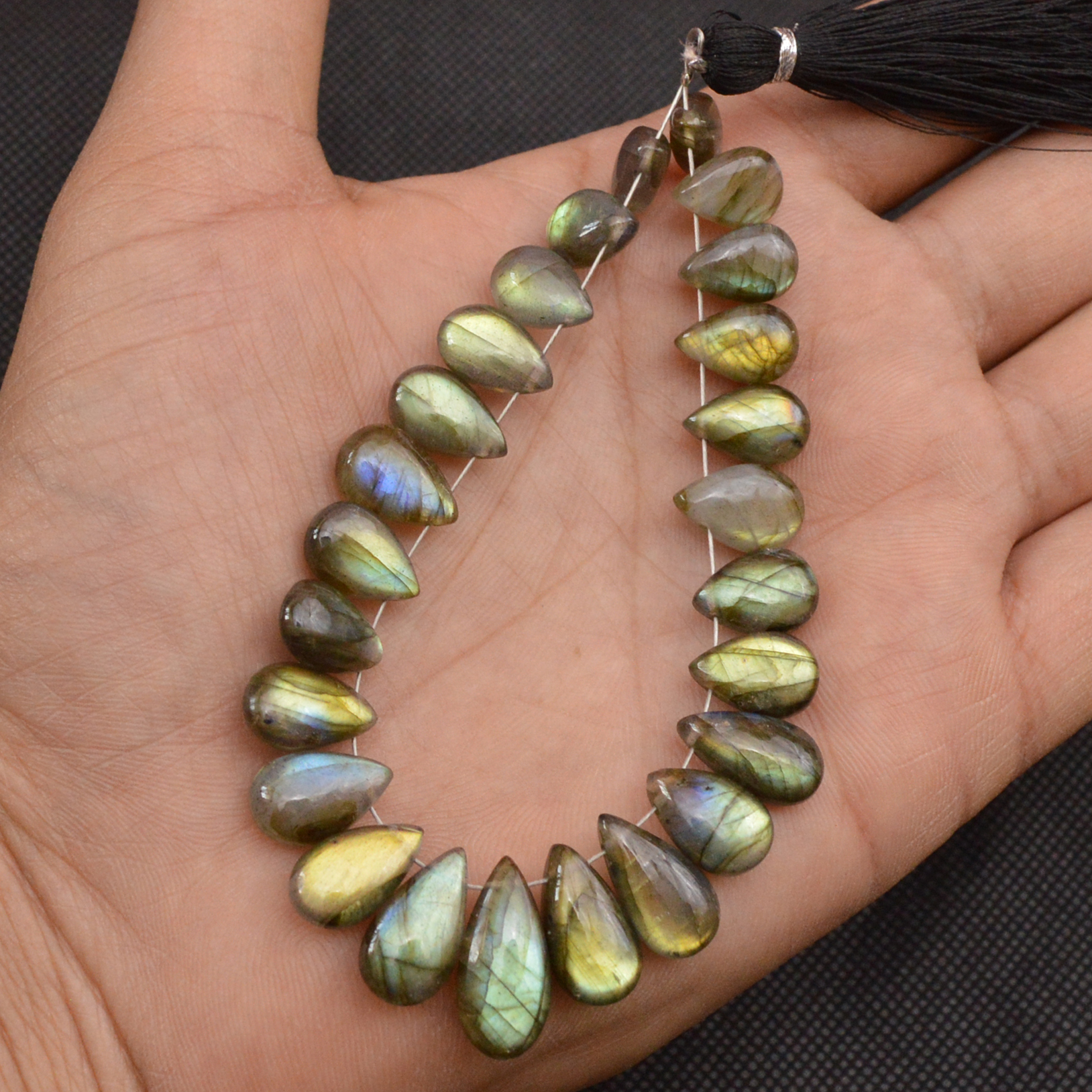 25 Pcs 109 Cts Natural Labradorite Side Drill Briolette Handmade Jewelry Supplies 16x6 8x6mm 18618