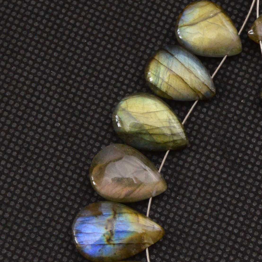 15 Pcs 103 Cts Natural Labradorite Side Drill Briolette Handmade Jewelry Supplies 19x11 14x10mm 18619