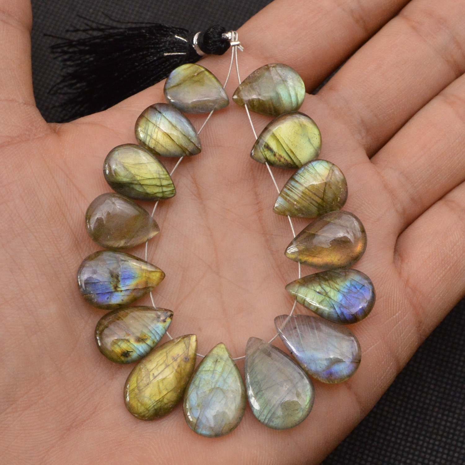 15 Pcs 103 Cts Natural Labradorite Side Drill Briolette Handmade Jewelry Supplies 19x11 14x10mm 18619