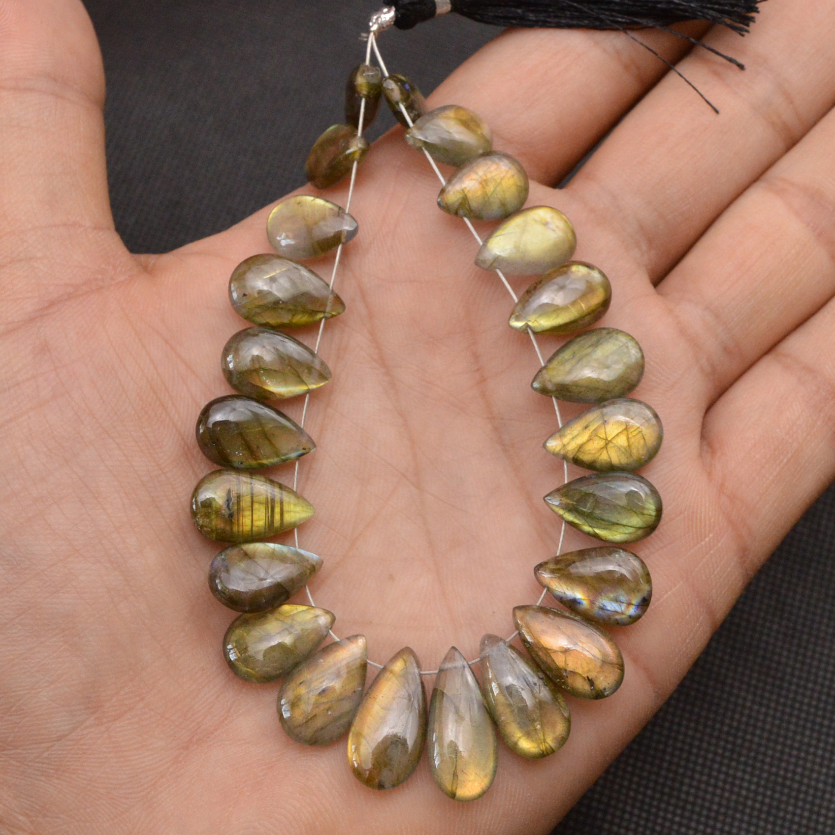 23 Pcs 109 Cts Natural Labradorite Side Drill Briolette Handmade Jewelry Supplies 16x6 10x6mm 18620