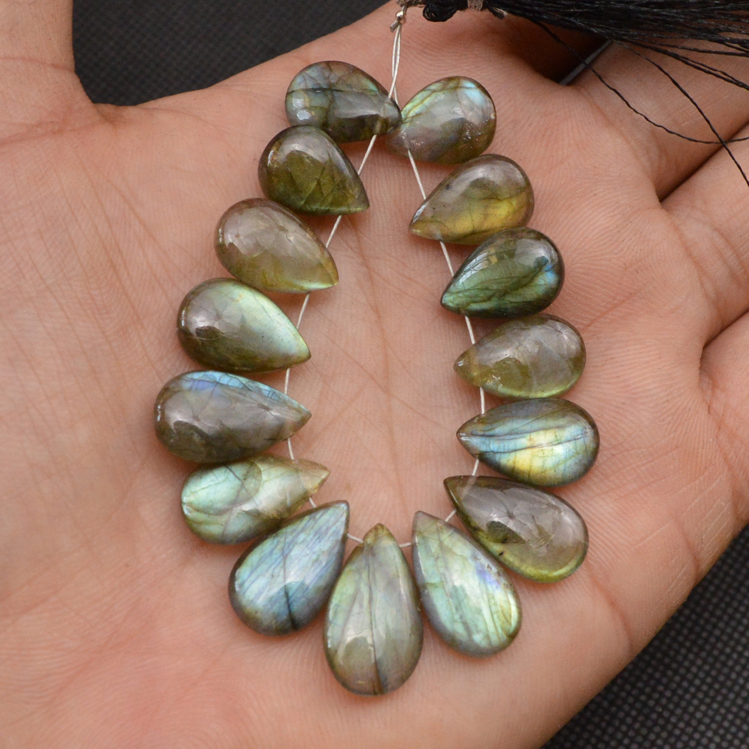 15 Pcs 87 Cts Natural Labradorite Side Drill Briolette Handmade Jewelry Supplies 19x10 12x9mm 18621