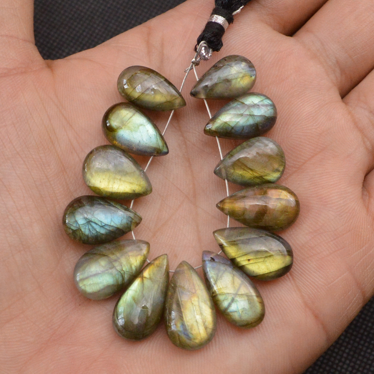 13 Pcs 104 Cts Natural Labradorite Side Drill Briolette Handmade Jewelry Supplies 19x8 14x6mm 18622