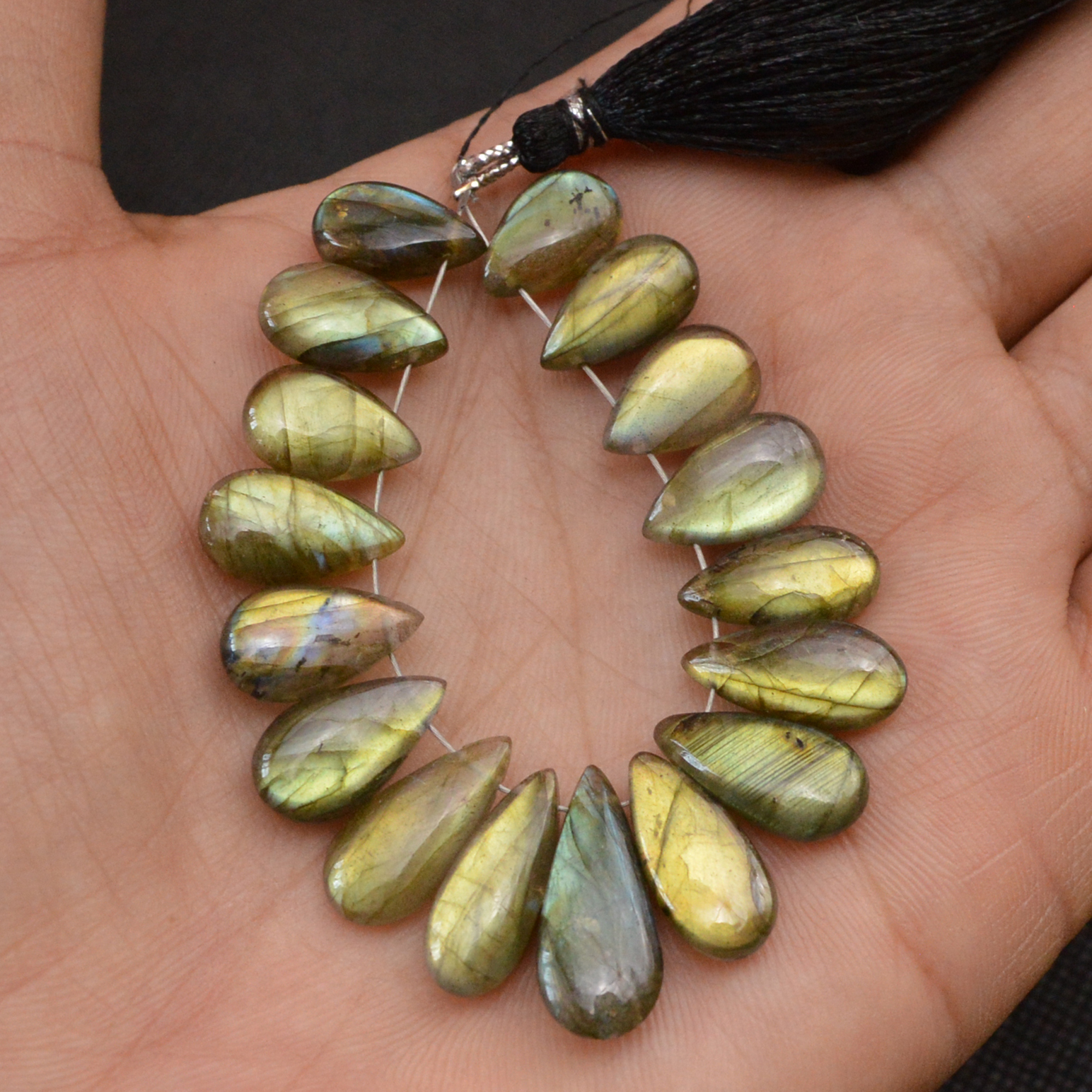 17 Pcs 77 Cts Natural Labradorite Side Drill Briolette Handmade Jewelry Supplies 20x6 10x5mm 18623