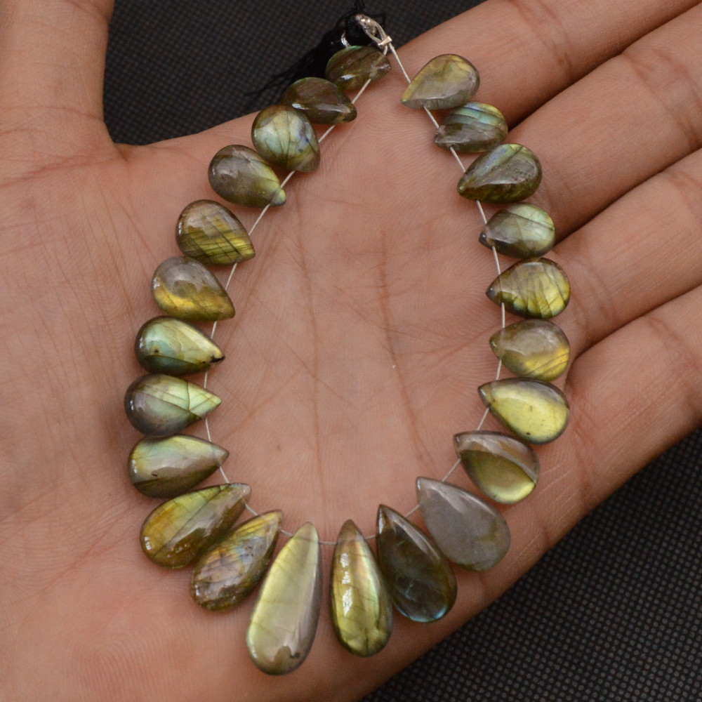 Image of 21 Pcs 107 Cts Natural Labradorite Side Drill Briolette Handmade Jewelry Supplies 20x9 10x9mm #18626