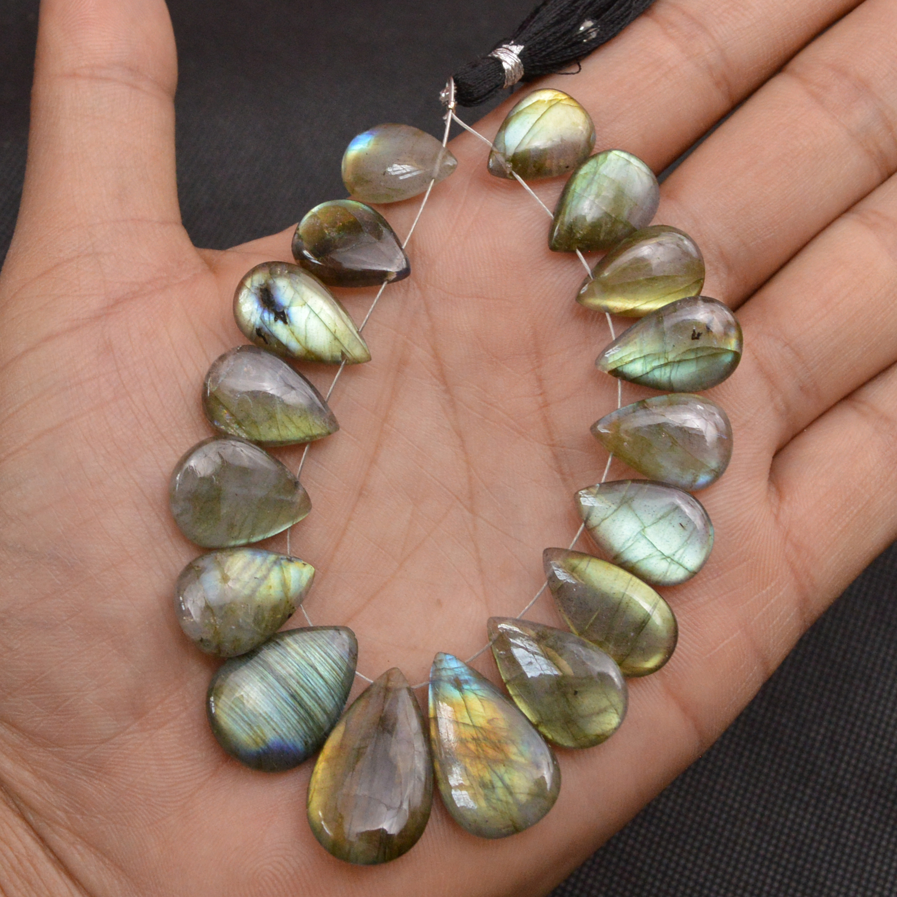 17 Pcs 152 Cts Natural Labradorite Side Drill Briolette Handmade Jewelry Supplies 24x14 15x10mm 18627
