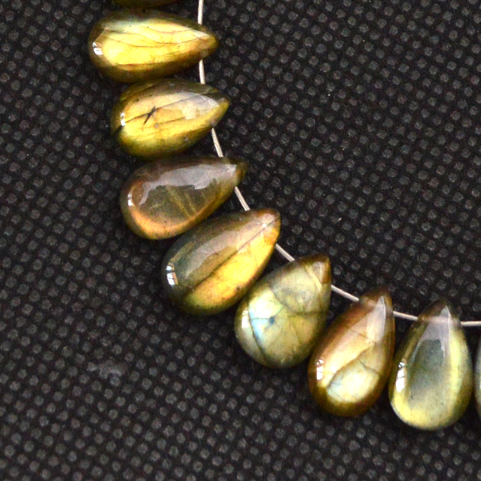 28 Pcs 87 Cts Natural Labradorite Side Drill Briolette Handmade Jewelry Supplies 10x5 8x5mm 18629