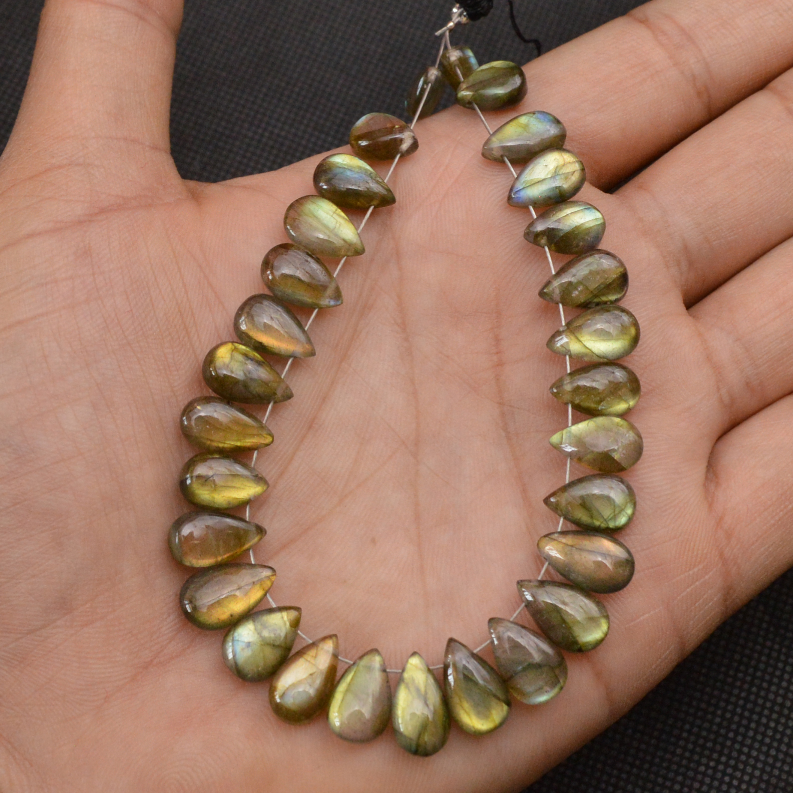 28 Pcs 87 Cts Natural Labradorite Side Drill Briolette Handmade Jewelry Supplies 10x5 8x5mm 18629