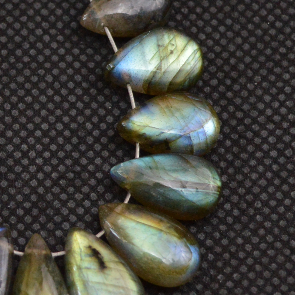 17 Pcs 66 Cts Natural Labradorite Side Drill Briolette Handmade Jewelry Supplies 14x5 10x6mm 18631