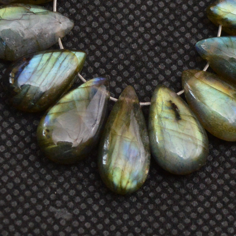 17 Pcs 66 Cts Natural Labradorite Side Drill Briolette Handmade Jewelry Supplies 14x5 10x6mm 18631