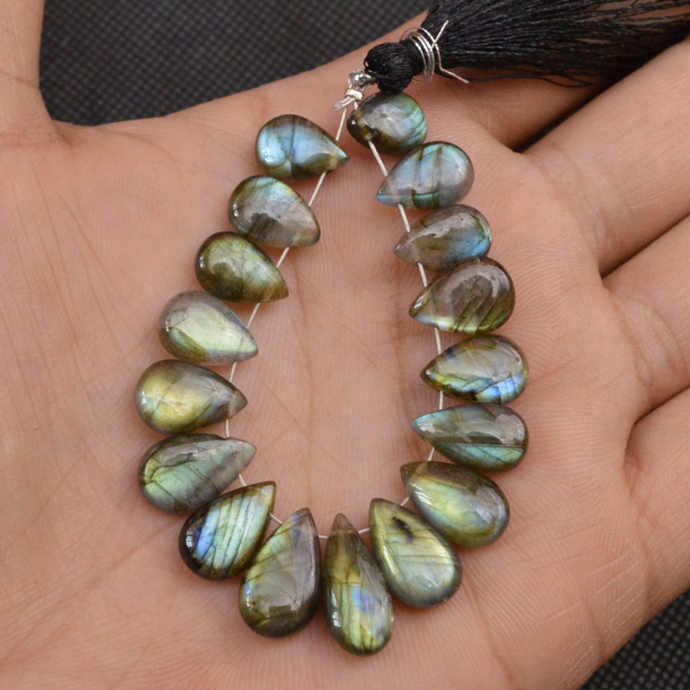 Image of 17 Pcs 66 Cts Natural Labradorite Side Drill Briolette Handmade Jewelry Supplies 14x5 10x6mm #18631