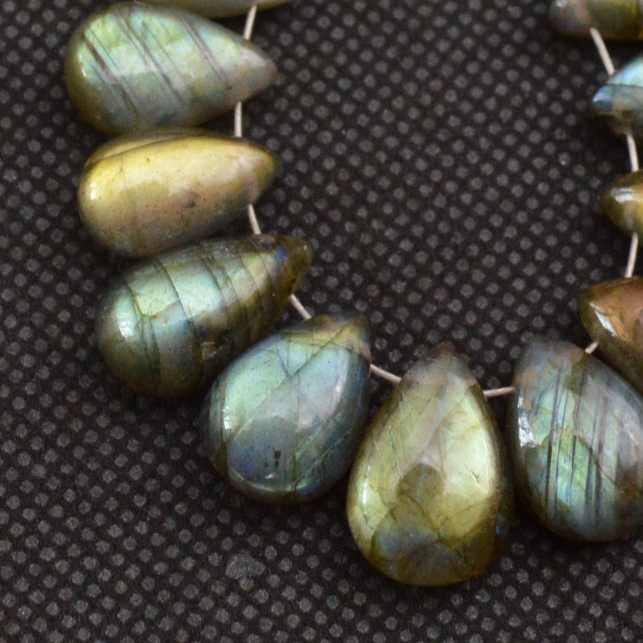15 Pcs 97 Cts Natural Labradorite Side Drill Briolette Handmade Jewelry Supplies 14x10 10x8mm 18632