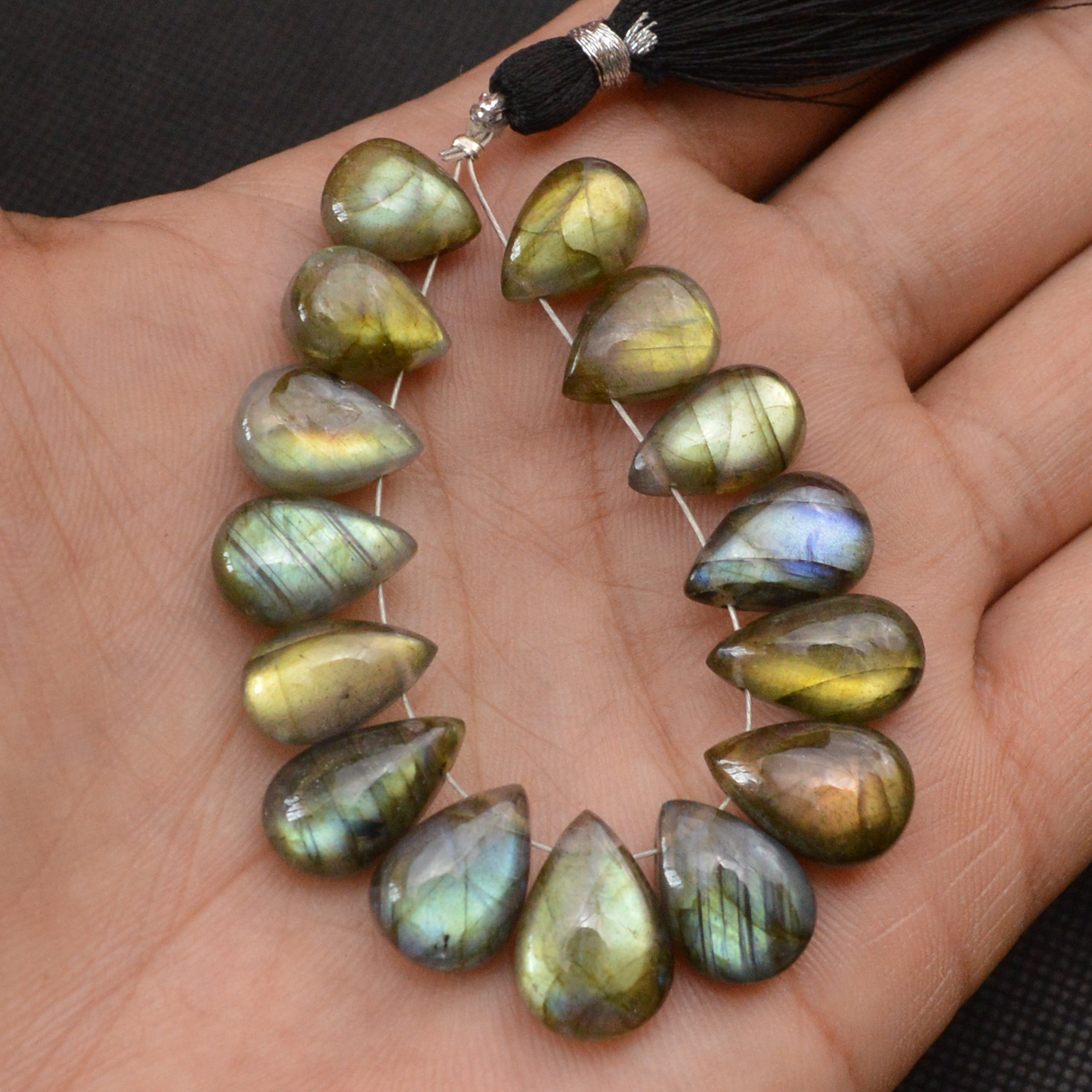 15 Pcs 97 Cts Natural Labradorite Side Drill Briolette Handmade Jewelry Supplies 14x10 10x8mm 18632