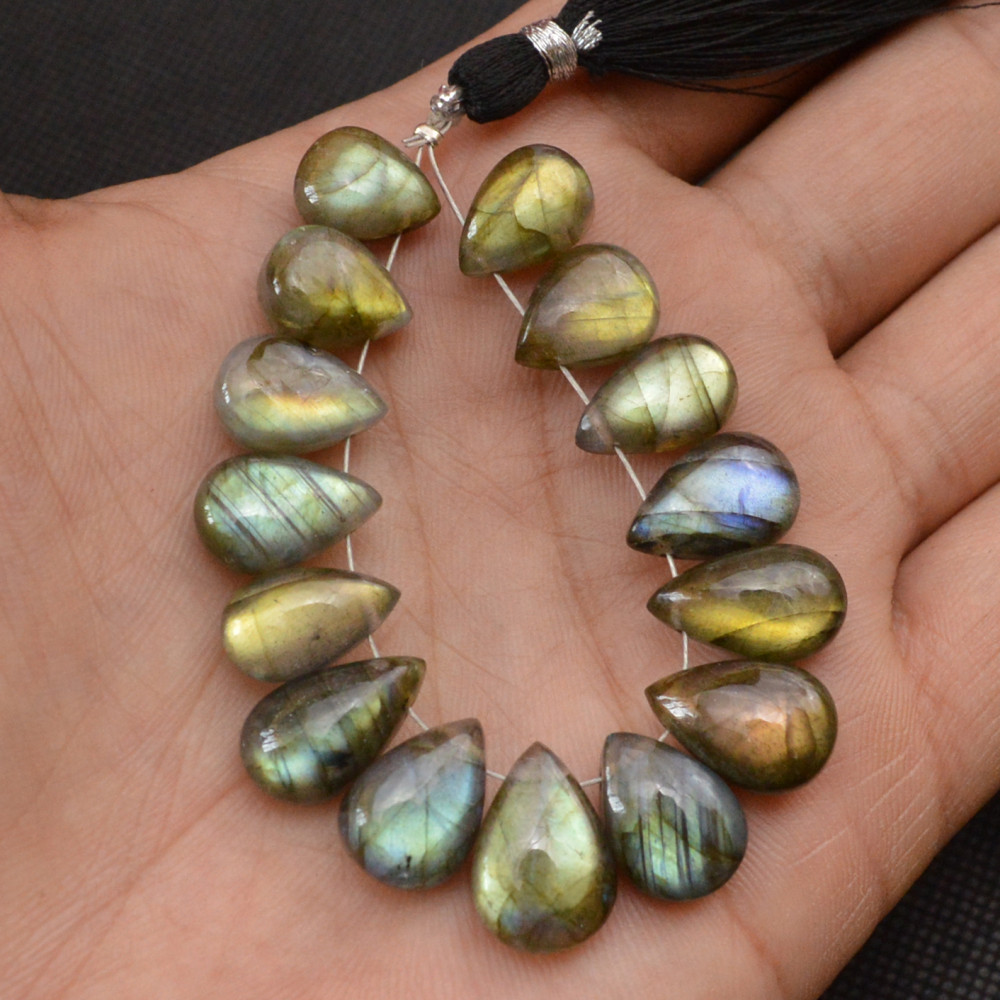 Image of 15 Pcs 97 Cts Natural Labradorite Side Drill Briolette Handmade Jewelry Supplies 14x10 10x8mm #18632