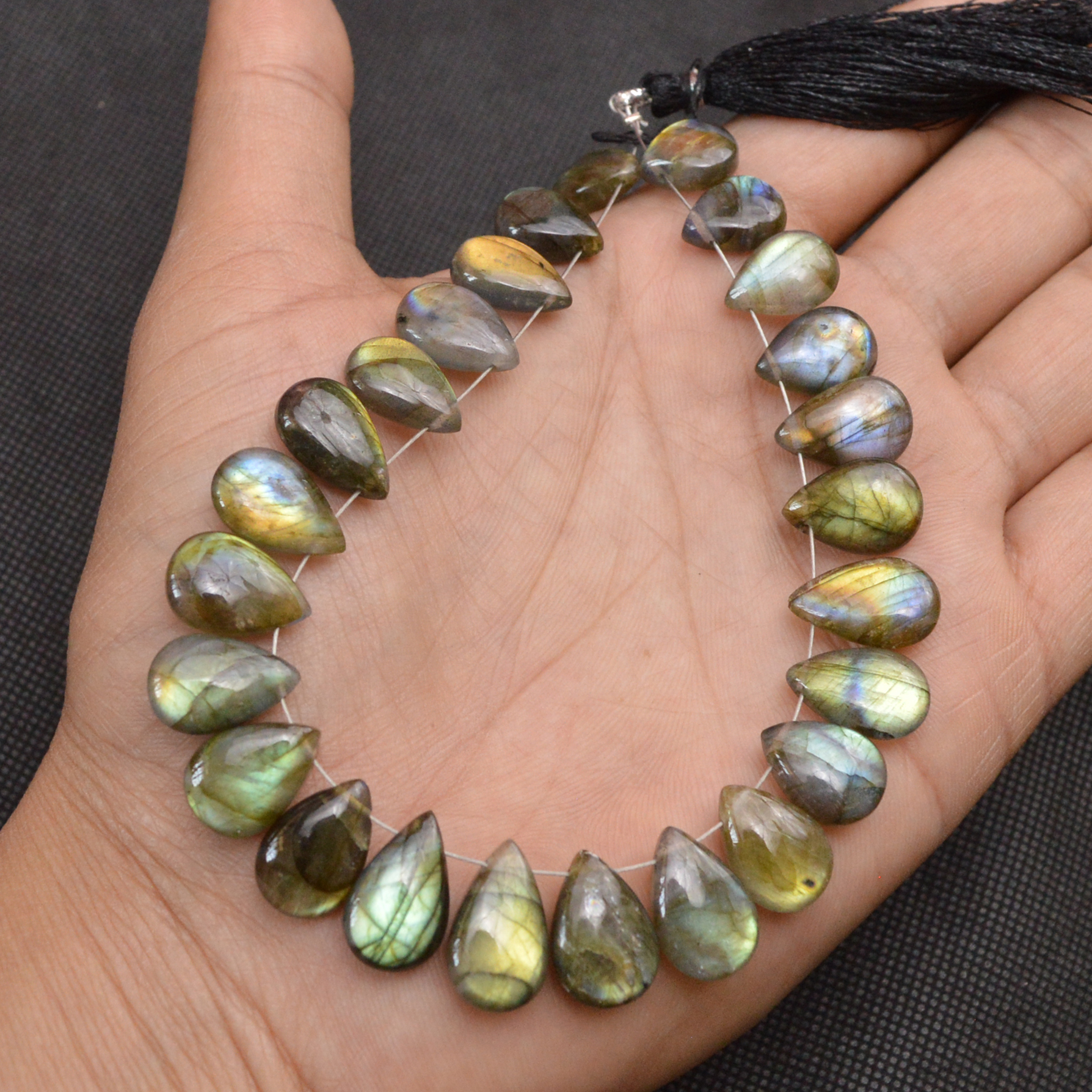 22 Pcs 151 Cts Natural Labradorite Side Drill Briolette Handmade Jewelry Supplies 15x10 10x9mm 18634