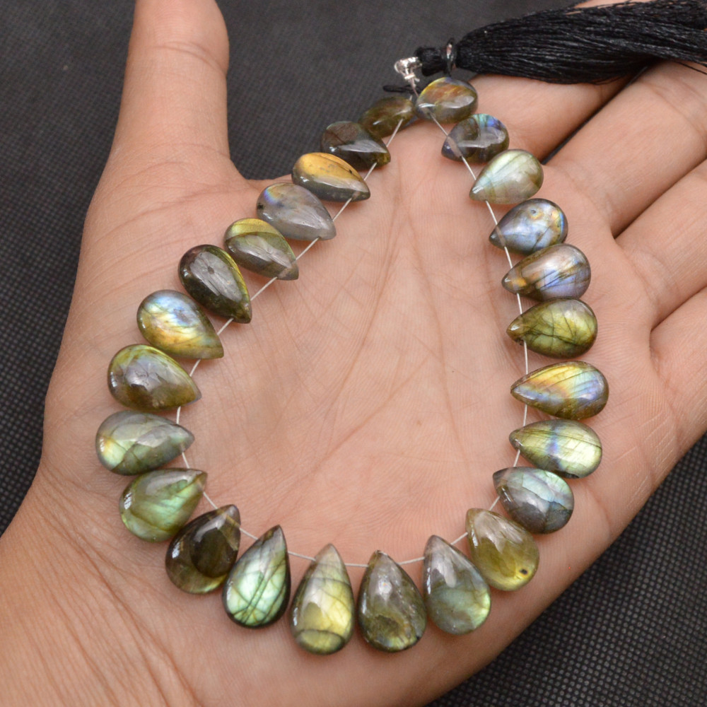 Image of 22 Pcs 151 Cts Natural Labradorite Side Drill Briolette Handmade Jewelry Supplies 15x10 10x9mm #18634