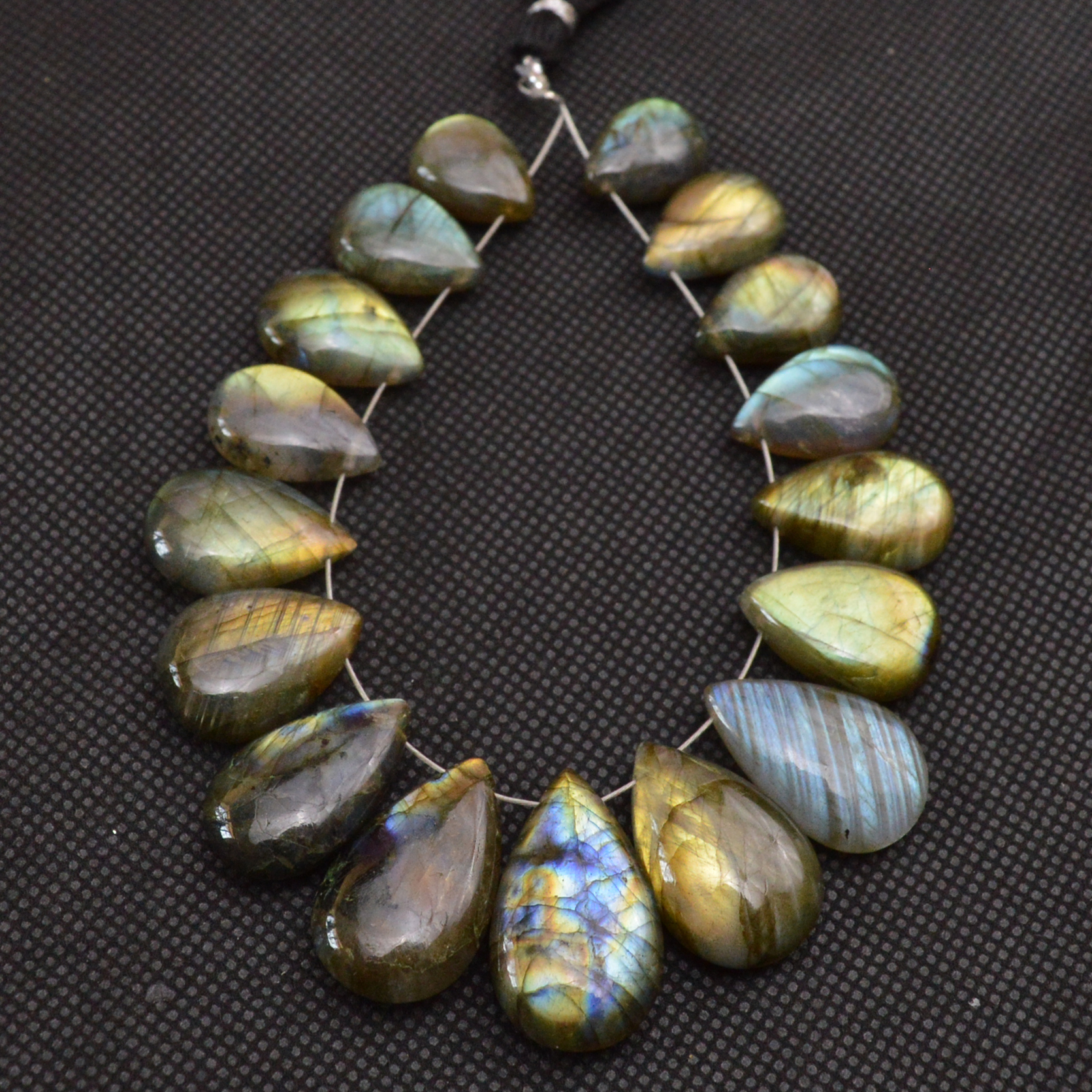 17 Pcs 188 Cts Natural Labradorite Side Drill Briolette Handmade Jewelry Supplies 24x14 14x10mm 18635