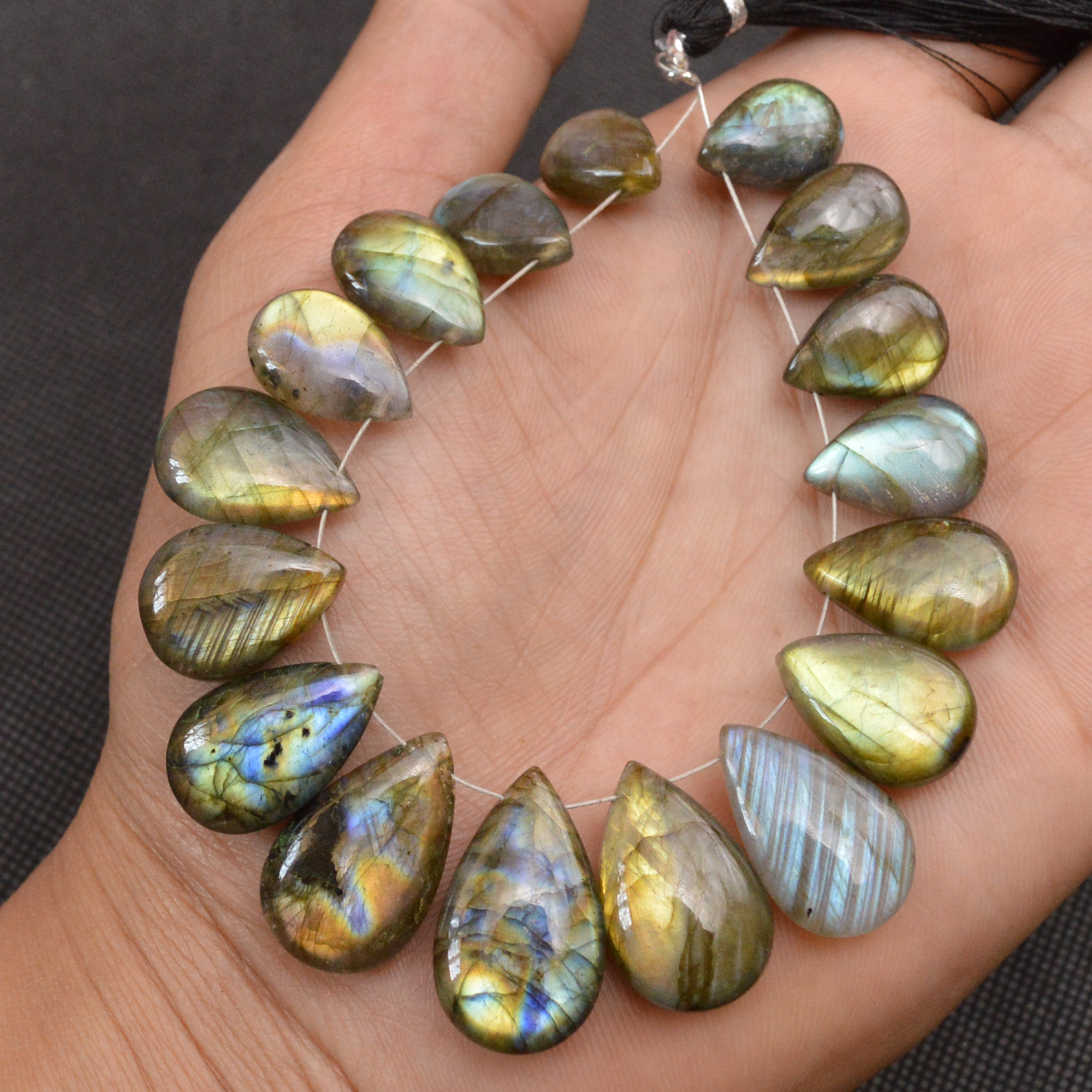17 Pcs 188 Cts Natural Labradorite Side Drill Briolette Handmade Jewelry Supplies 24x14 14x10mm 18635