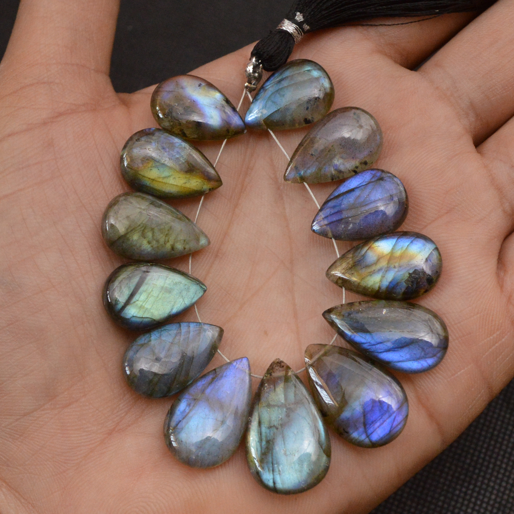13 Pcs 137 Cts Natural Labradorite Side Drill Briolette Handmade Jewelry Supplies 21x13 15x10mm 18636