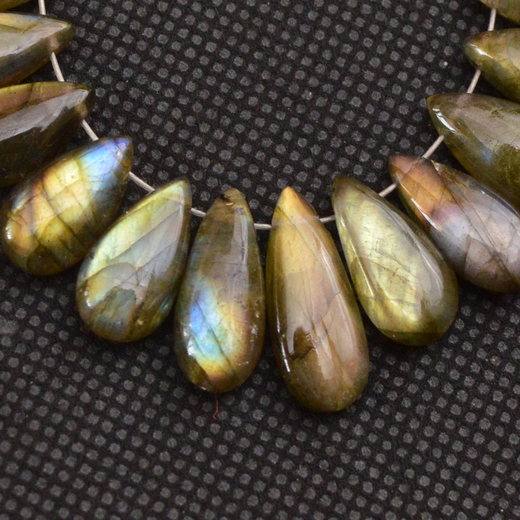 25 Pcs 91 Cts Natural Labradorite Side Drill Briolette Handmade Jewelry Supplies 16x5 10x5mm 18637