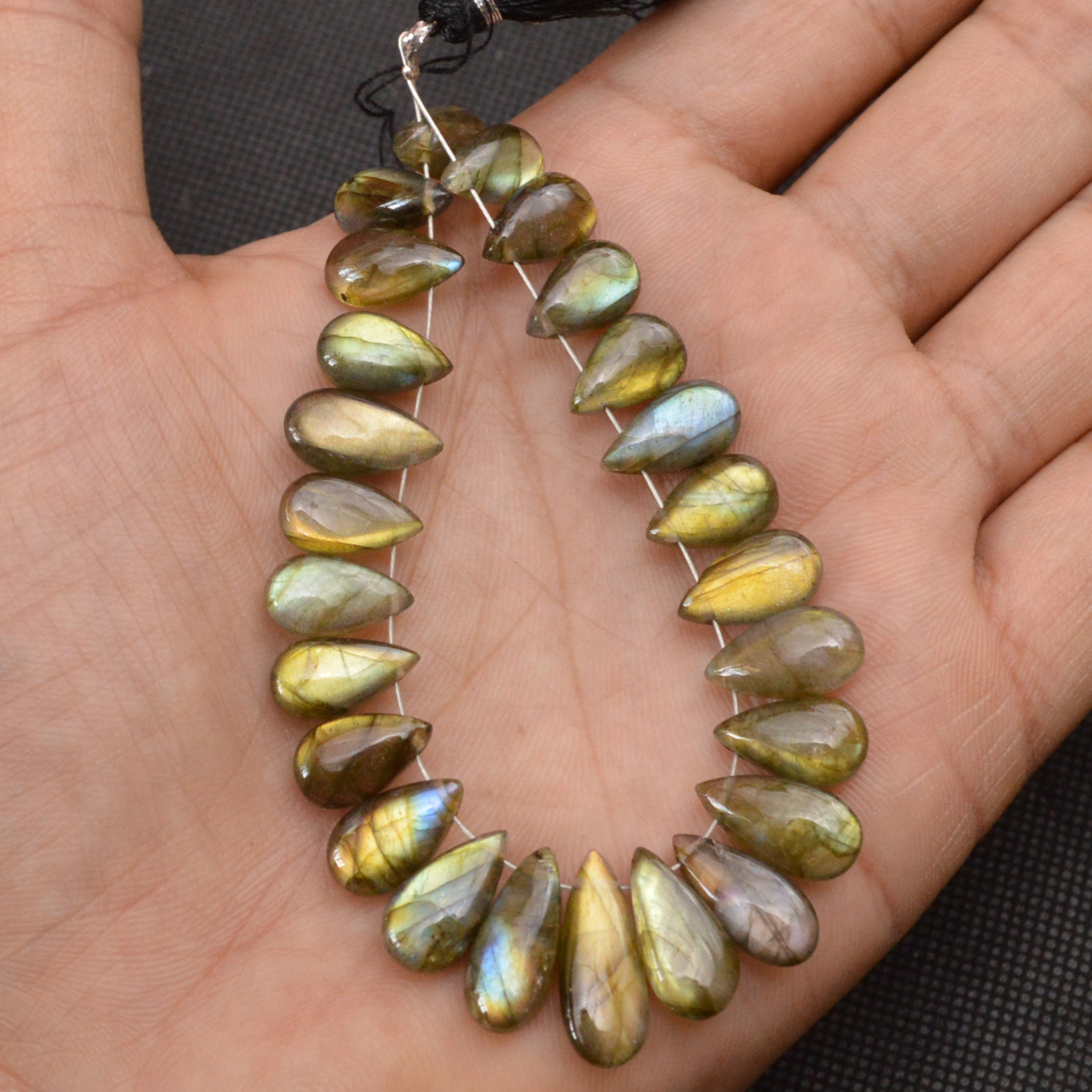 25 Pcs 91 Cts Natural Labradorite Side Drill Briolette Handmade Jewelry Supplies 16x5 10x5mm 18637