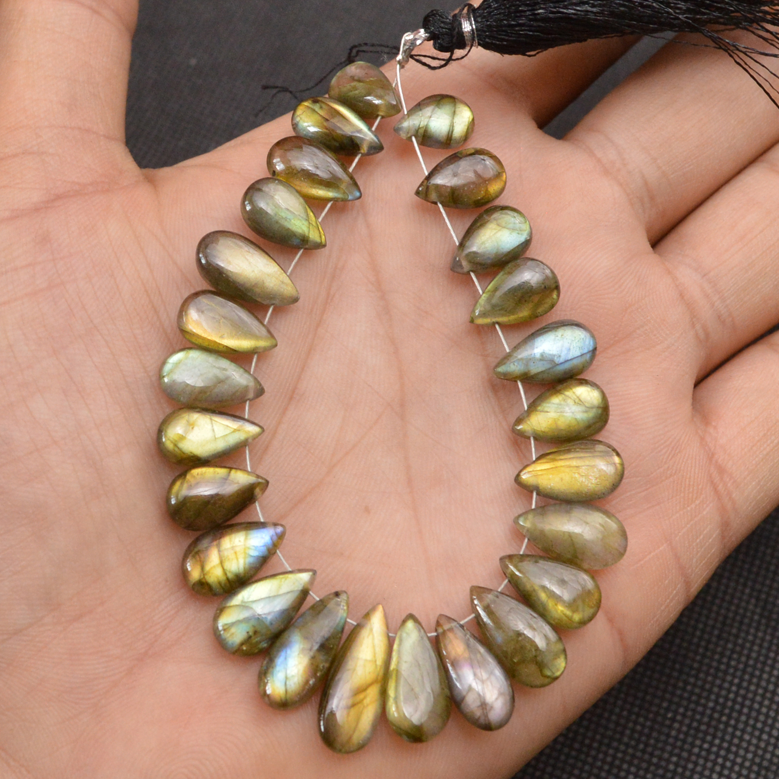 18 Pcs 86 Cts Natural Labradorite Side Drill Briolette Handmade Jewelry Supplies 17x6 9x5mm 18638