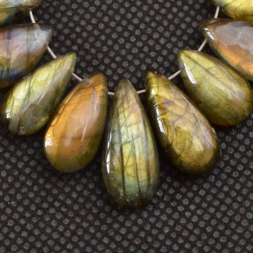 18 Pcs 86 Cts Natural Labradorite Side Drill Briolette Handmade Jewelry Supplies 17x6 9x5mm 18638