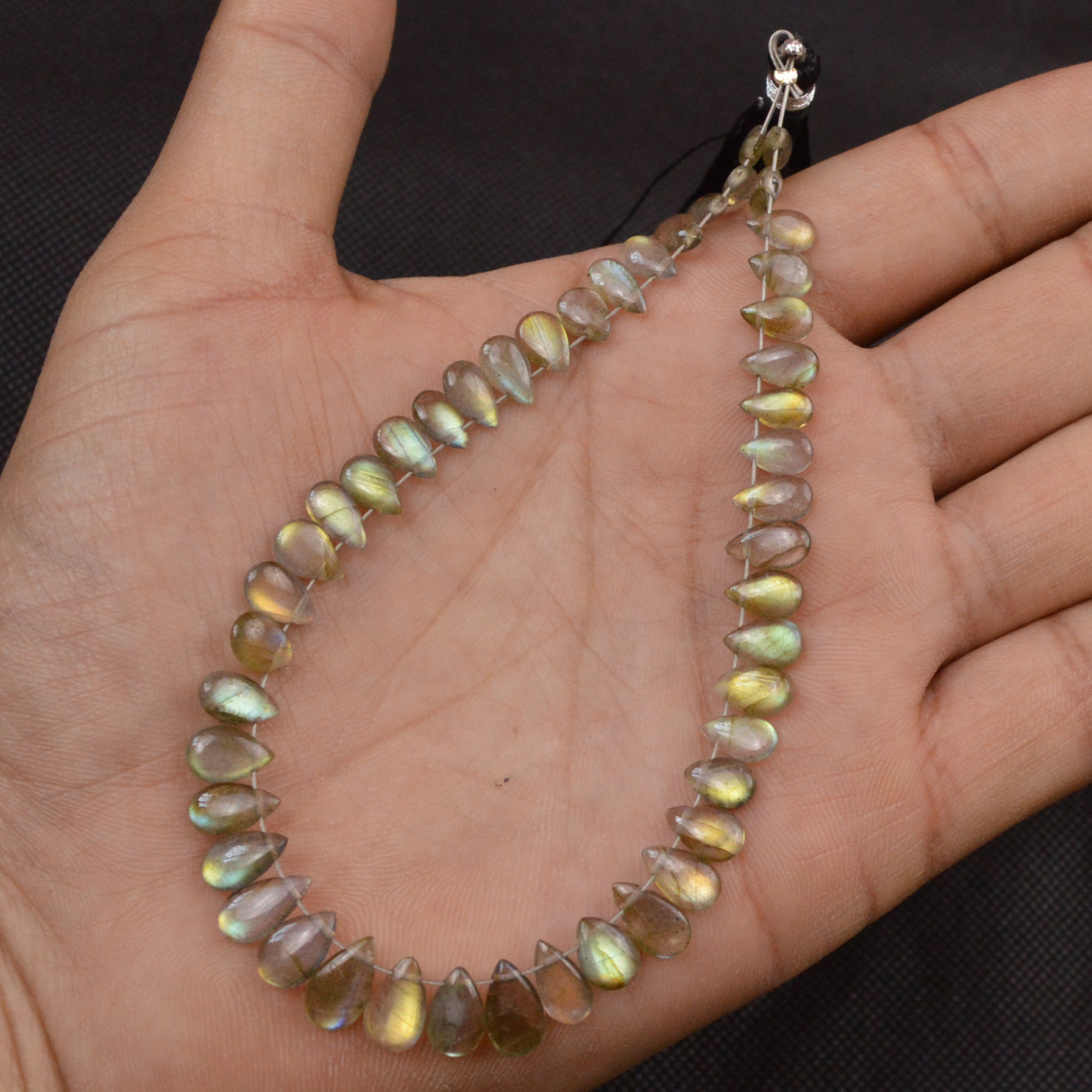 47 Pcs 46 Cts Natural Labradorite Drop Beads Side Drilled Briolette Gemstone 9x5 6x5mm 18639