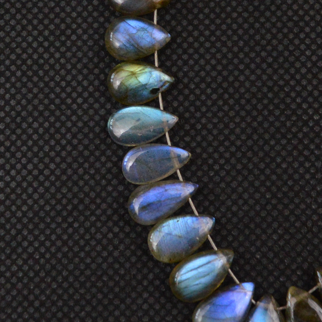 35 Pcs 69 Cts Natural Labradorite Drop Beads Side Drilled Briolette Gemstone 9x5 8x4mm 18641