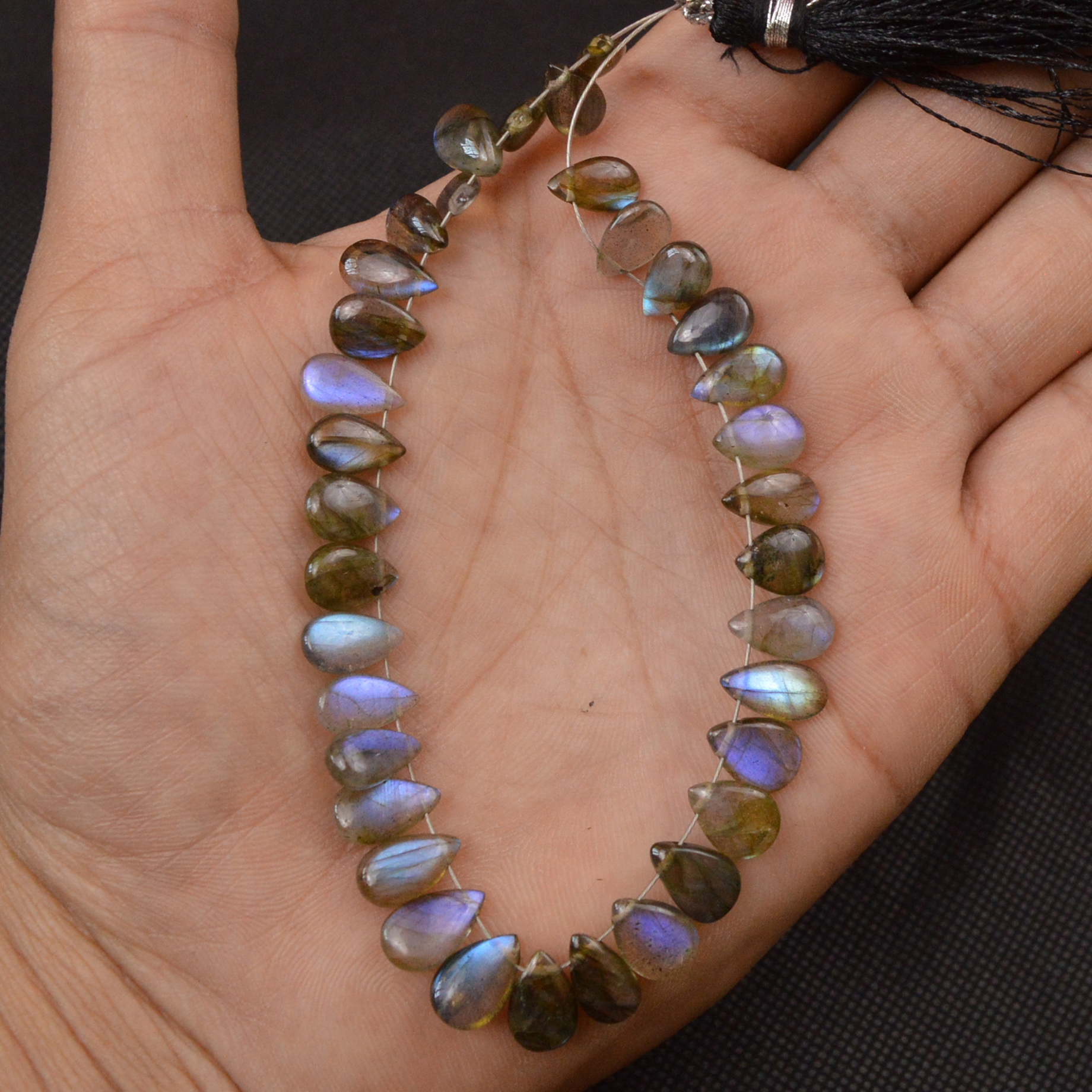 35 Pcs 69 Cts Natural Labradorite Drop Beads Side Drilled Briolette Gemstone 9x5 8x4mm 18641