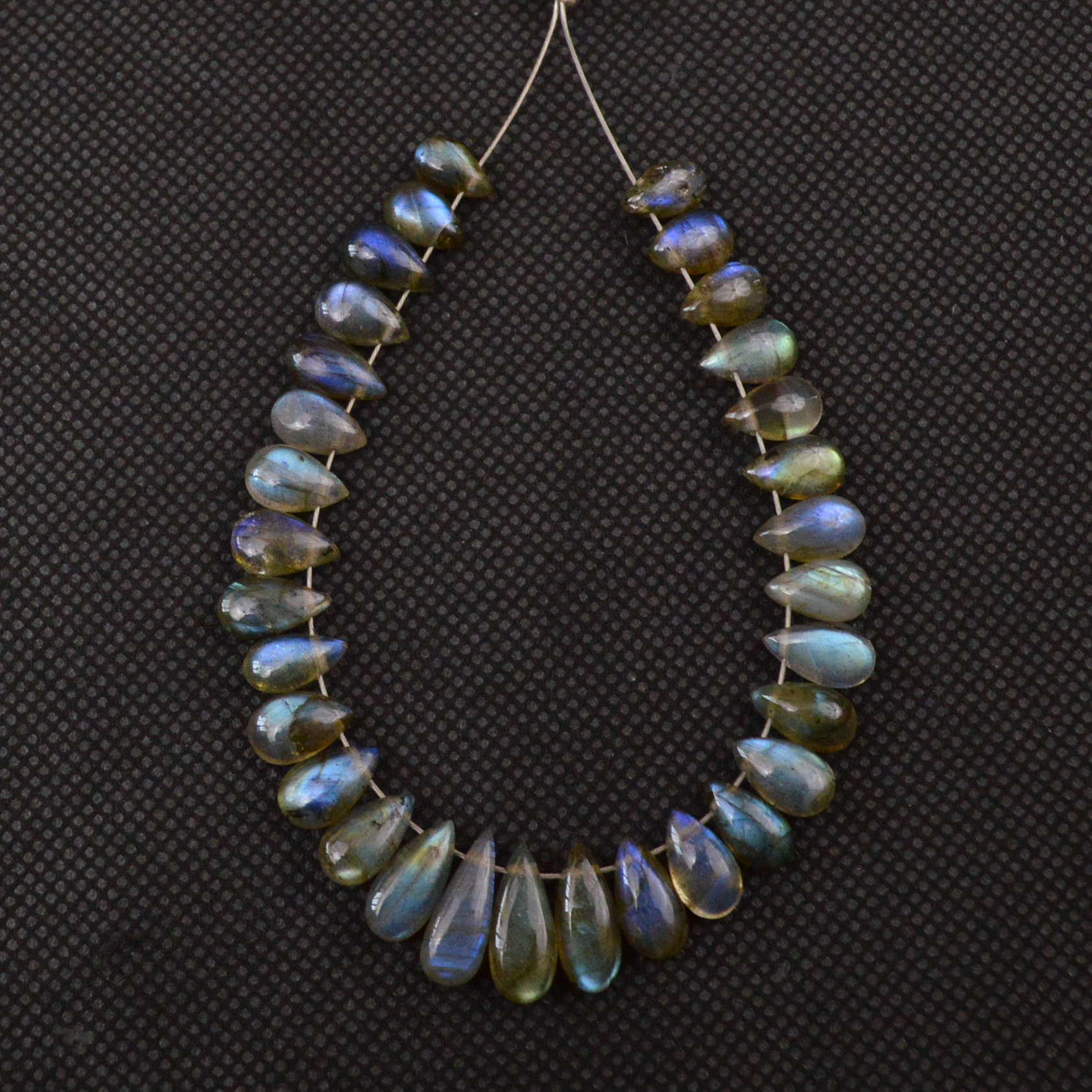 31 Pcs 60 Cts Natural Labradorite Drop Beads Side Drilled Briolette Gemstone 11x3 6x3mm 18643