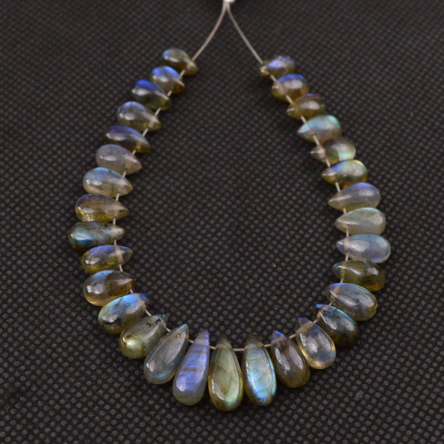 31 Pcs 60 Cts Natural Labradorite Drop Beads Side Drilled Briolette Gemstone 11x3 6x3mm 18643