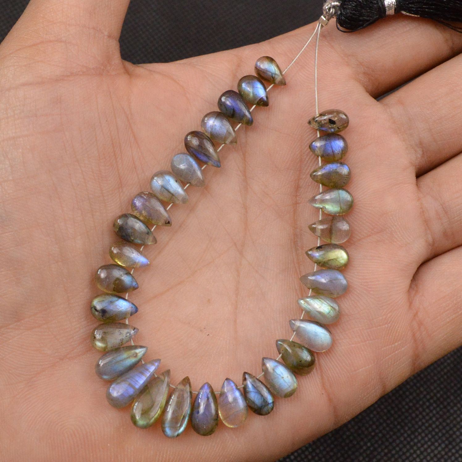 31 Pcs 60 Cts Natural Labradorite Drop Beads Side Drilled Briolette Gemstone 11x3 6x3mm 18643
