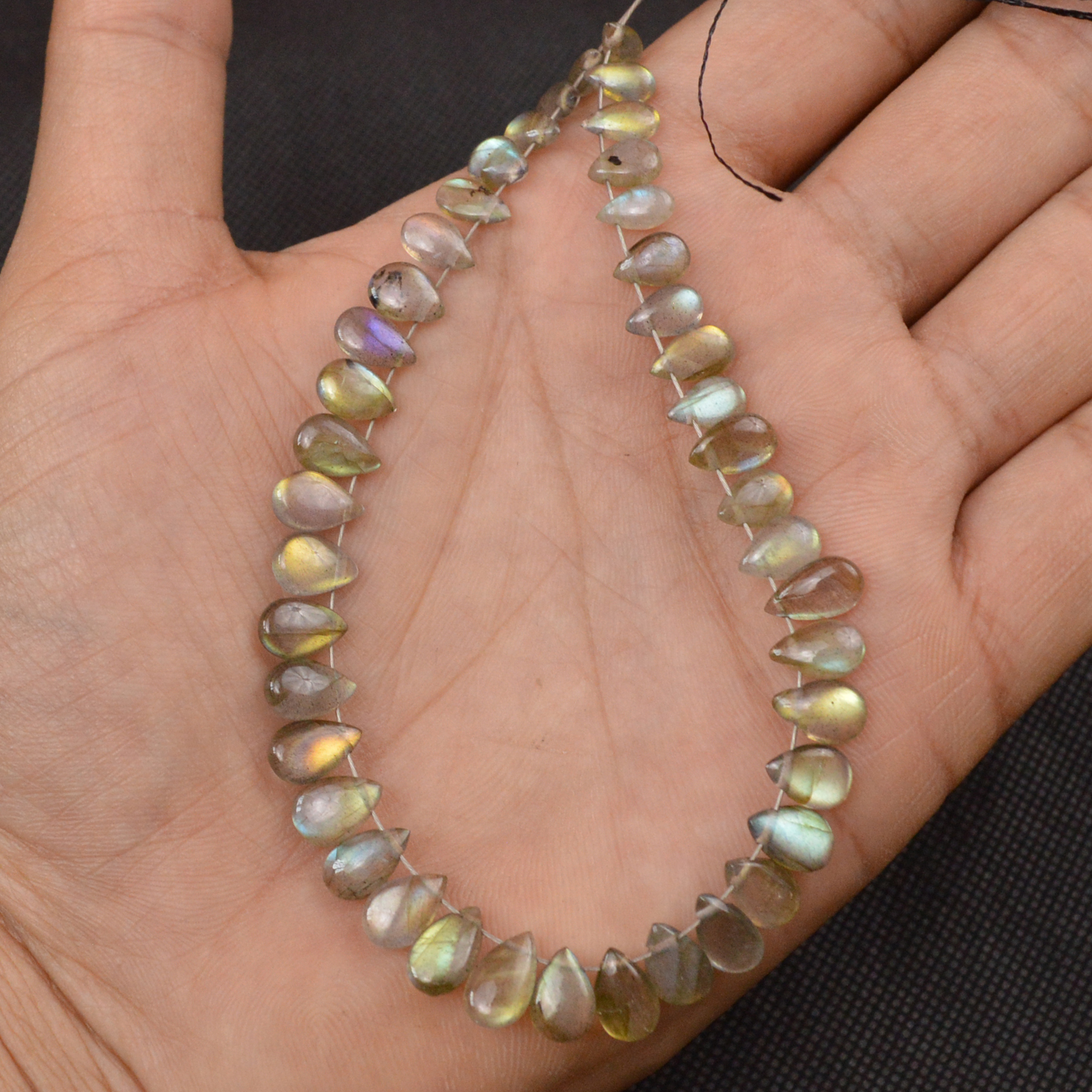 42 Pcs 54 Cts Natural Labradorite Drop Beads Side Drilled Briolette Gemstone 8x3 4x3mm 18644