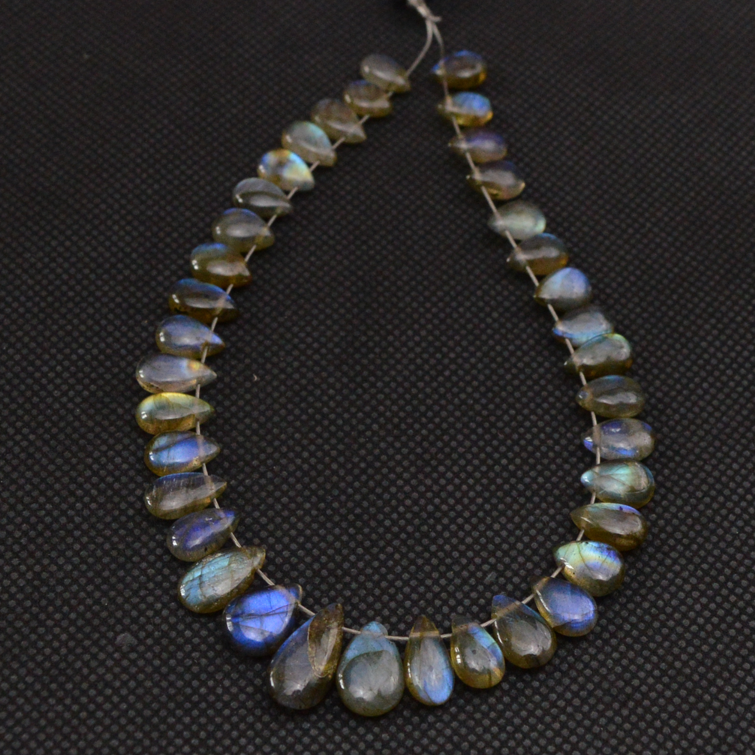 37 Pcs 62 Cts Natural Labradorite Drop Beads Side Drilled Briolette Gemstone 12x6 6x4mm 18646