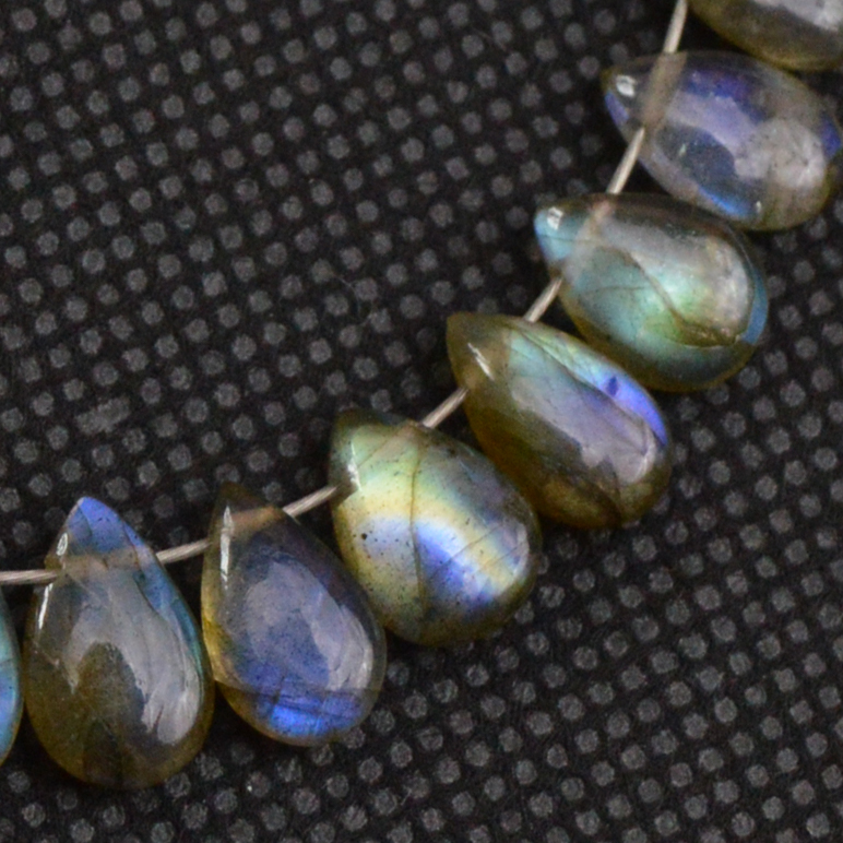 37 Pcs 62 Cts Natural Labradorite Drop Beads Side Drilled Briolette Gemstone 12x6 6x4mm 18646